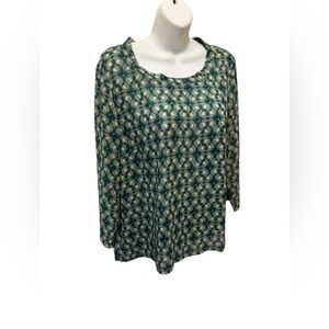 Cabi #3069 Jade Green Leaf Blouse Size Large Semi Sheet Career Business